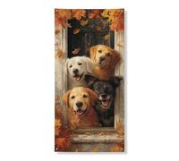 Striscione decorativo per porta con cane autunnale, cuccioli felici che sbirciano attraverso la finestra, per interni ed esterni, festival autunnali, forniture per vacanze 91 x 182 cm