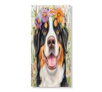 Striscione decorativo per porta con cane da montagna del Bernese, estetico motivo floreale, copertura per porta d'ingresso, decorazione per interni ed esterni, per animali domestici, 91 x 182 cm
