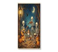 Striscione decorativo per porta con cane da pastore delle Shetland di Halloween, scheletro per le vacanze, copertura per porta d'ingresso, decorazione per interni, esterni, zucche, cortile, sfondo, 91