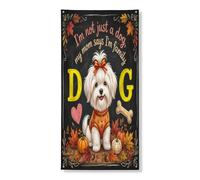 Striscione decorativo per porta con cane maltese autunnale, decorazione per porta d'ingresso, decorazione per interni ed esterni, sfondo autunnale, 91 x 182 cm