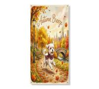 Striscione decorativo per porta con cane maltese autunnale, decorazione per porta d'ingresso, decorazione per interni ed esterni, sfondo autunnale, 91 x 182 cm