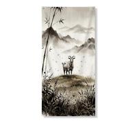 Striscione decorativo per porta con capra di montagna, elegante design paesaggistico nero bianco per interni ed esterni, decorazione per la casa, festival autunnali forniture per vacanze 91 x 182 cm