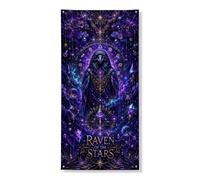 Striscione decorativo per porta con corvo mistico, skyline notturno celeste, decorazione da parete, per interni ed esterni, decorazione per la casa, 91 x 182 cm