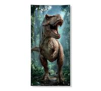 Striscione decorativo per porta con dinosauro, tema giungla, decorazione per porta d'ingresso, per interni ed esterni, per feste di compleanno per bambini, 91 x 182 cm