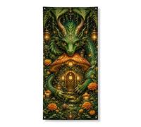 Striscione decorativo per porta con drago fantasia, design con foresta incantata, per interni ed esterni, decorazione per Halloween, 91 x 182 cm