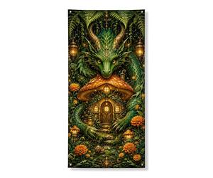 Striscione decorativo per porta con drago fantasia, design con foresta incantata, per interni ed esterni, decorazione per Halloween, 91 x 182 cm