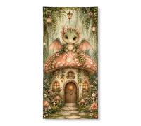 Striscione decorativo per porta con drago fantasioso, design fantasioso cottage fiaba, decorazione da giardino primaverile, per interni ed esterni, forniture per le vacanze, 91 x 182 cm