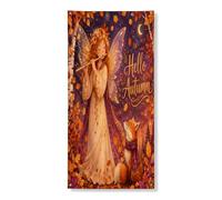 Striscione decorativo per porta con fata autunnale, fantasioso design della foresta incantata, decorazione per la casa stagionale autunnale, forniture per feste di Halloween, 91 x 182 cm