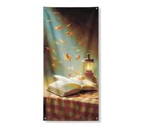 Striscione decorativo per porta con foglie autunnali, accogliente lanterna con motivo a libro per interni ed esterni, decorazione autunnale, festival del Ringraziamento, forniture per vacanze 91 x 182