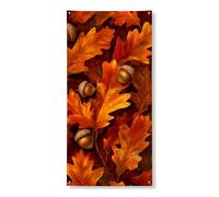 Striscione decorativo per porta con foglie autunnali, foglie di quercia arancione rustiche, ghiande per porta d'ingresso, per interni ed esterni, raccolto autunnale, forniture per festival 91 x 182 cm