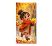 Striscione decorativo per porta con foglie d'autunno, ragazza carina con foglie d'acero per interni ed esterni, decorazione autunnale stagionale, festa del raccolto stagionale, forniture per