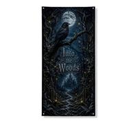 Striscione decorativo per porta con foresta gotica, decorazione notturna con boschi scuri incantati, per Halloween e autunno, per esterni e interni, 91 x 182 cm