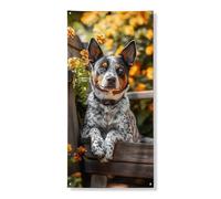 Striscione decorativo per porta con foto di cani, fiori arancioni e gialli, decorazione per la casa, decorazione per interni ed esterni, per la stagione primaverile, 91 x 182 cm
