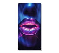 Striscione decorativo per porta con labbra fluo, design futuristico e glamour, decorazione per porta d'ingresso, per interni ed esterni, per feste e vacanze, 91 x 183 cm