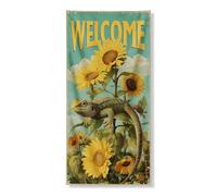 Striscione decorativo per porta con lucertola e girasoli, decorazione artistica da parete vintage floreale, per interni ed esterni, 91 x 183 cm