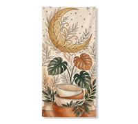 Striscione decorativo per porta con luna e piante, stile vintage bohémien, per interni ed esterni, per festival di primavera, 91 x 182 cm
