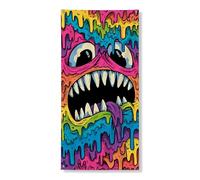 Striscione decorativo per porta con mostro colorato, divertente design artistico per feste di Halloween, decorazione per interni ed esterni, 91 x 182 cm