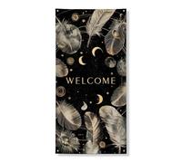 Striscione decorativo per porta con piume cosmiche, luna mistica, stelle, decorazione per porta d'ingresso, per interni ed esterni, forniture per vacanze autunnali, 91 x 182 cm