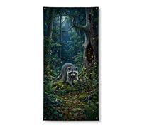 Striscione decorativo per porta con procione della foresta, scena della natura incantata, decorazione per porta d'ingresso, per interni ed esterni, forniture per vacanze autunnali, 91 x 182 cm
