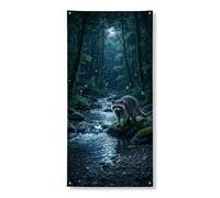 Striscione decorativo per porta con procione della foresta, scena notturna della fauna selvatica, decorazione per porta d'ingresso, per interni ed esterni, sfondo da appendere per festival, 91 x 182