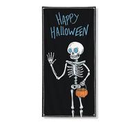 Striscione decorativo per porta con scheletro di Halloween, design fantasioso e spettrale per la decorazione della porta d'ingresso, per interni ed esterni, forniture per feste di vacanza, 91 x 183