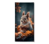 Striscione decorativo per porta con scoiattolo autunnale, design rustico con animali della foresta, decorazione per porta d'ingresso, per interni ed esterni, raccolto autunnale, forniture per festival