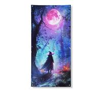 Striscione decorativo per porta con strega mistica, scena notturna della foresta incantata, decorazione per interni ed esterni, 91 x 182 cm