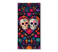 Striscione decorativo per porta con teschio colorato, vivaci motivi floreali per Halloween e feste del giorno dei morti, decorazione per interni ed esterni, 91 x 182 cm