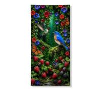 Striscione decorativo per porta con vivace natura, design floreale con colibrì e campanule, decorazione per interni ed esterni, per primavera ed estate, 91 x 182 cm