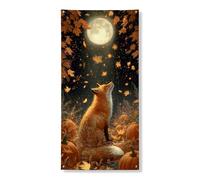 Striscione decorativo per porta con volpe autunnale, design con zucca della foresta incantata, decorazione per interni ed esterni, 91 x 182 cm