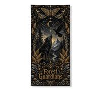 Striscione decorativo per porta dei guardiani della foresta, design mistico con lupo e luna, per decorazione autunnale all'aperto, forniture per festival di Halloween, 91 x 183 cm