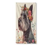 Striscione decorativo per porta del cane con Scottish Terrier, bella estetica floreale per porta d'ingresso, decorazione di sfondo, per interni ed esterni per animali domestici, 91 x 182 cm
