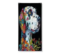 Striscione decorativo per porta del cane dalmata primaverile, arte floreale nera per porta d'ingresso, decorazione per interni ed esterni, cartello per portico per animali domestici, 91 x 183 cm