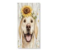 Striscione decorativo per porta del cane Labrador Retriever in legno rustico, con girasole e margherita, decorazione per interni ed esterni, portico per animali domestici, 91 x 183 cm