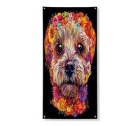 Striscione decorativo per porta del cane maltese primaverile, arte floreale floreale nera copertura per porta d'ingresso, decorazione per interni ed esterni, sfondo per animali domestici, 91 x 182 cm