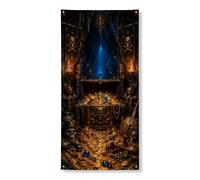 Striscione decorativo per porta del tesoro dei pirati, tesoro scuro con teschio e monete d'oro, decorazione per porta d'ingresso, per interni ed esterni, per Halloween, 91 x 182 cm