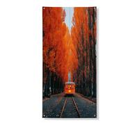 Striscione decorativo per porta del treno autunnale, vivace albero di arancio, decorazione scenica per porta d'ingresso, per interni ed esterni, da appendere, per festival, vacanze, 91 x 182 cm
