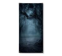 Striscione decorativo per porta della foresta misteriosa, tema legni scuri incantati, decorazione per interni ed esterni, forniture per festival autunnali di Halloween, 91 x 182 cm
