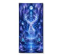 Striscione decorativo per porta della foresta mistica, cervi incantati e paesaggio di cristallo, decorazione per porta d'ingresso, per interni ed esterni, forniture invernali per vacanze 91 x 182 cm
