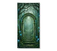 Striscione decorativo per porta della foresta mistica, design floreale incantato, per interni ed esterni, decorazione primaverile per le vacanze, 91 x 182 cm