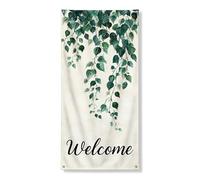 Striscione decorativo per porta di benvenuto a forma di foglia, decorazione naturale per porta d'ingresso, decorazione per interni ed esterni, per primavera ed estate, 91 x 183 cm