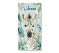 Striscione decorativo per porta di benvenuto con cavallo a righe, motivo tropicale, ritratto di animali, decorazione per porta d'ingresso, per interni ed esterni, cartello di benvenuto estivo, 91 x
