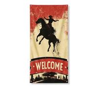 Striscione decorativo per porta di benvenuto occidentale, design rustico cowboy equitazione decorazione per porta d'ingresso, per interni ed esterni, a tema occidentale, forniture per feste a tema 91