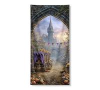 Striscione decorativo per porta, fantasia medievale, castello incantato e scena della carrozza, decorazione per interni ed esterni, 91 x 182 cm
