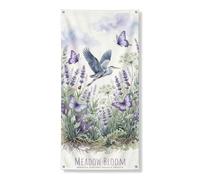 Striscione decorativo per porta fiorito, elegante design floreale con farfalle e aironi, per decorazione primaverile all'aperto e interni, forniture per feste ispirate alla natura, 91 x 182 cm
