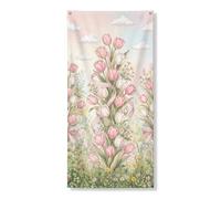 Striscione decorativo per porta floreale primaverile, elegante tulipani pesca e verde decorazione per porta d'ingresso, per interni ed esterni, sfondo da appendere per festival, forniture per vacanze