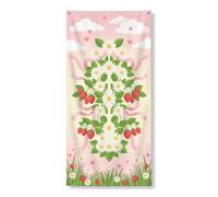 Striscione decorativo per porta floreale primaverile, grazioso design con fragole e crisantemi per decorazione della porta d'ingresso, sfondo da appendere per interni ed esterni, per festival, 91 x