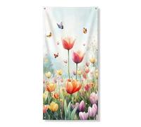 Striscione decorativo per porta floreale primaverile, vivaci tulipani e farfalle decorazione per porta d'ingresso, per interni ed esterni, sfondo da appendere per festival e vacanze, 91 x 182 cm