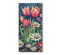 Striscione decorativo per porta floreale primaverile, vivaci tulipani e margherite, decorazione per porta d'ingresso, per interni ed esterni, giardino, da appendere, per festival, forniture per