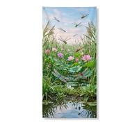 Striscione decorativo per porta libellula, design floreale con ninfee da giardino, decorazione per interni ed esterni, forniture per festival a tema natura, 91 x 182 cm